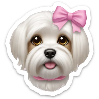maltese shitzu dog with pink bow in head fur sticker