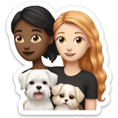A white girl with black hair holding a Maltese dog and ginger cat side by side  sticker