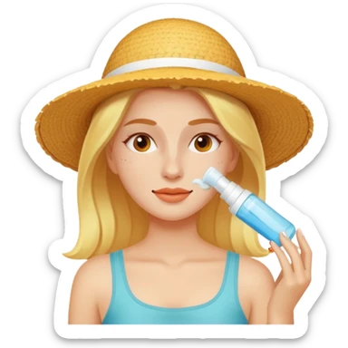 female character with applying sunscreen to face sticker