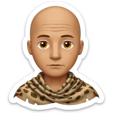 ancient man bold head, tattered animal skin cloth sticker