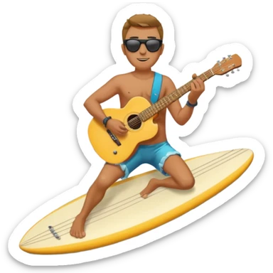 a man ride guitar as a surfboard sticker