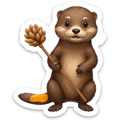 otter going home with a small bundle on a stick sticker