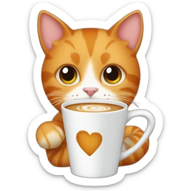 ginger cat holding a cup of coffee sticker