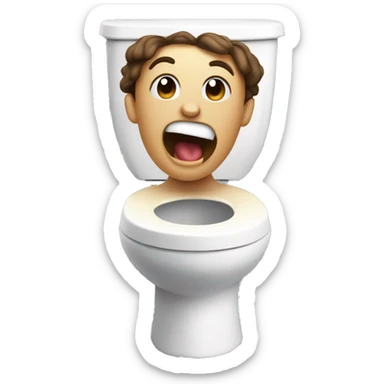 A toilet whit a head and neck popping out of it. The head is brunette and screaming happily sticker
