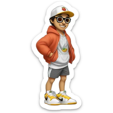 chico rubio  con lentes vestido con buzo y pantalone baggy y zapatillas nike dunk feliz cuerpo entero sticker