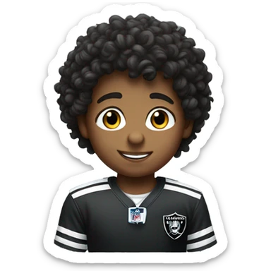 Little boy with curly hair in raiders shirt sticker