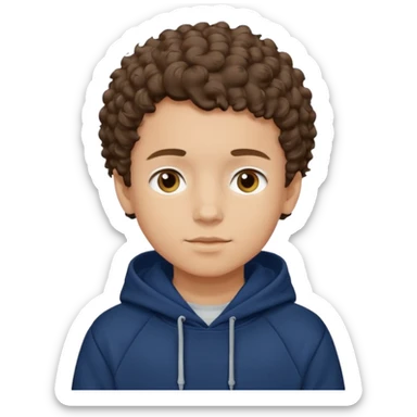 Boy with short curly hair and navy blue hoodie  sticker
