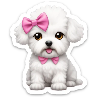 cute white maltipoo with pink bow on the head sticker