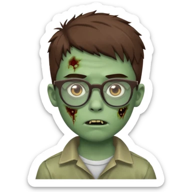 boy zombie with a brown wolfcut haircut and glasses sticker
