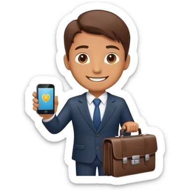 Sales representative with smartphone and briefcase closing a deal sticker