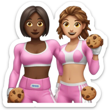 three girls with boxing gloves in pink and a cookie in the middle sticker