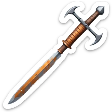 Broken rusty sword — cracked edge, worn grip sticker