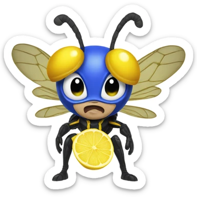 Wasp in sonic costume eating lemon sticker