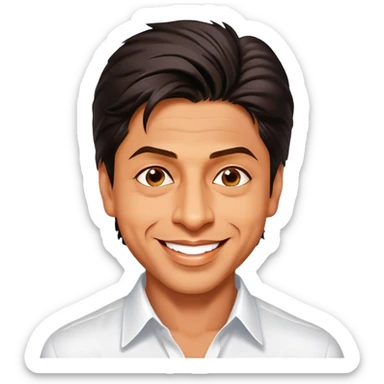 Cinematic Realistic Shah Rukh Khan Pop Culture Emoji, showcasing the charismatic charm of the Bollywood superstar rendered with lifelike detail and captivating lighting. sticker