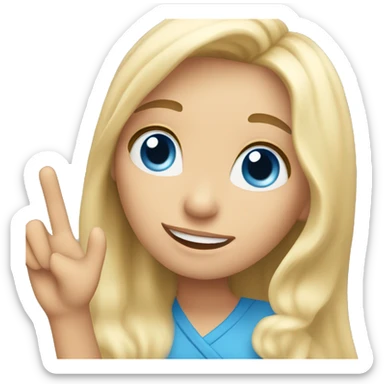 blonde long hair blue eyes girl waving one hand sticker