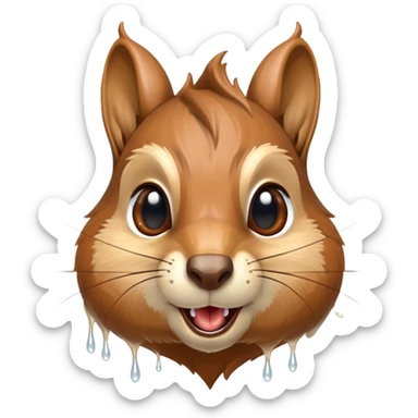 Realistic squirrel head with long pointed ears, distinctive squirrel face shape, and extremely large visible drool dripping from mouth, multiple drool streams hanging down sticker