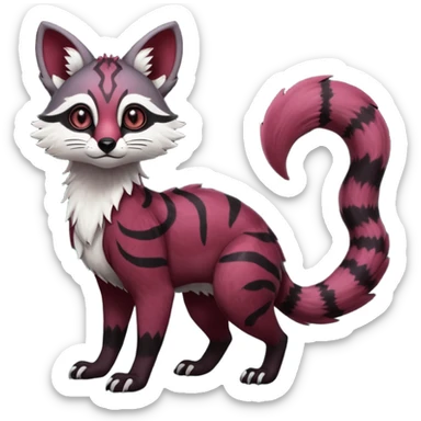 Rare realistic dark-burgundy grey black gradients lush tropical exotic cute epic pretty beautiful handsome gorgeous aesthetic colorful vibrant Vernid-Protogen-Primagen-Wickerbeast-Genet-Trico-species-Fakemon-hybrid-creature by LiLaiRa, beautiful intricate markings, full body sticker