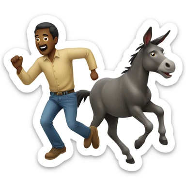 Man being chased by a donkey sticker