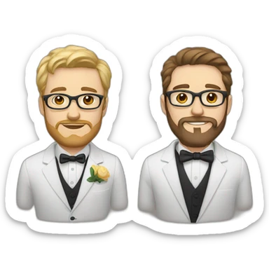 two groom, one with a dark beard and glasses and the other beardless with light hair and white skin sticker