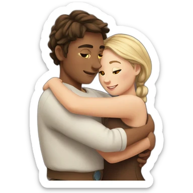 young metis Man and young white woman hug love sticker