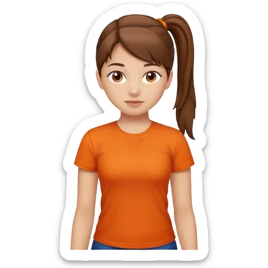 brown hair girl with orange shirt and pony tail sticker