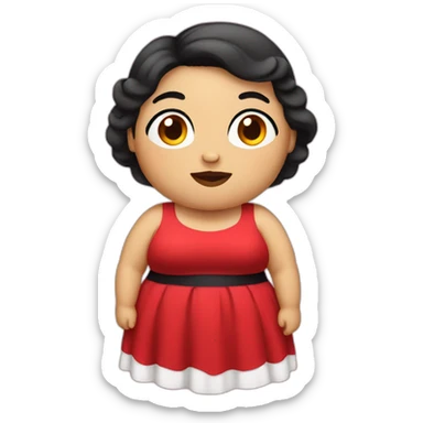 Fat woman with red dress with black hair sticker