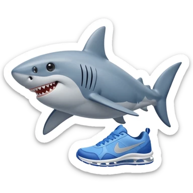 playful shark with two tiny legs, sideways, grinning, wearing blue Nike sneakers sticker