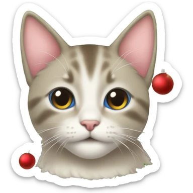 a christmas tree with a cute kittne under it sticker