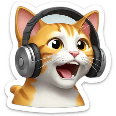 The cat is yelling in headphones sticker