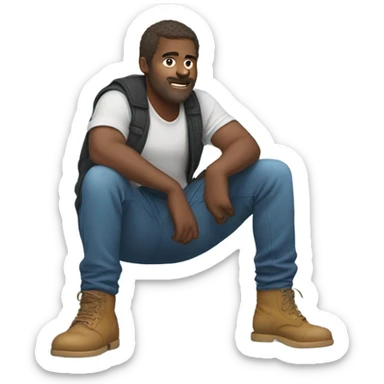 Man squatting with extra pants on the ground  sticker