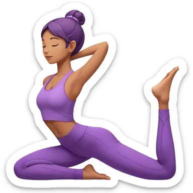 	A woman in purple yoga clothes arching her back in cobra pose, glowing warm light, relaxed energy, soft background. sticker