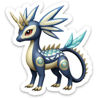 zig-zag-patterned tribal tropical hot spotted Meloetta-Dialga-Giratina-Noibat-Latios-Pokémon-Fakémon-fusion-hybrid-creature sticker