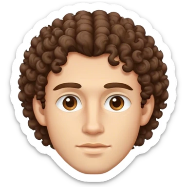 brunette man with curly hair, almond eyes,jawline sticker