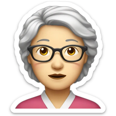 Chinese senior lady wear glasses looks sleepy sticker