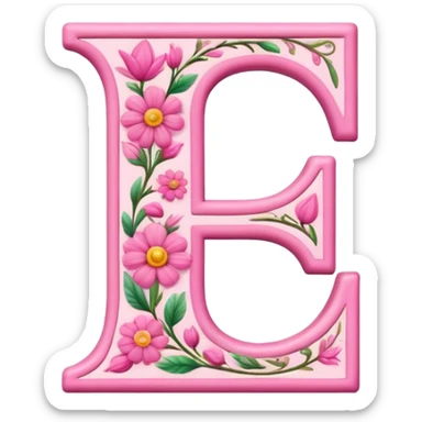 Pink, romantic, flowery, the letter “e” sticker