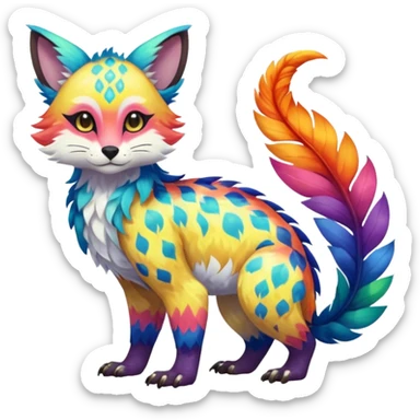 Colorful tropical exotic shiny beautiful fantasy-Trico-Cacomistle-oncilla-animal-Fakémon-hybrid-fursona (full body) sticker
