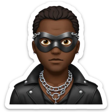 Leather masked, leather clothing, dark guy wearing chain collar sticker