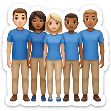 CREA UN EMOJI DE 7 PERSONAS HOMBRES Y MUJERES, CON CAMISA AZUL SOLO 7 SIETE PERSONAS CUERPO COMPLETO sticker