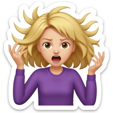 Girl ripping hair out yelling holding hair sticker