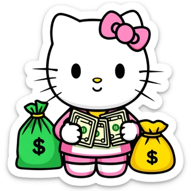Hello kitty in money sticker