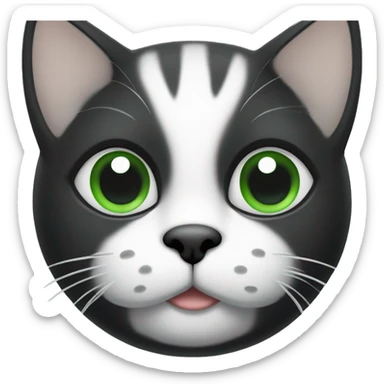 Gatito negro y blanco con ojos verdes sticker