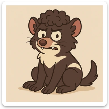 Tasmanian devil with curly hair, cartoon style, sitting pose sticker