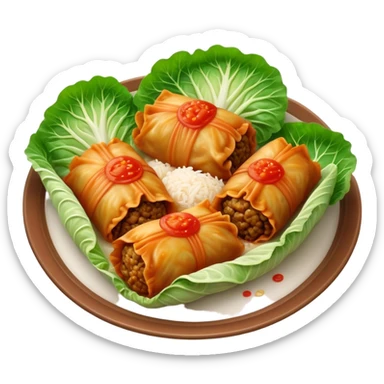 Cinematic Realistic Go≈ÇƒÖbki Dish Emoji, featuring cabbage rolls stuffed with rice and meat rendered with lifelike detail and inviting, homey lighting. sticker