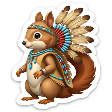 Full Robotic squirrel wearing native American regalia with feathers and beads sticker