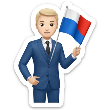 a Russian man in a suit with a Russian flag in his hand sticker