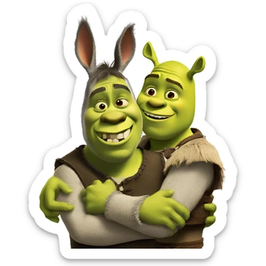 Shrek and donkey hugging sticker
