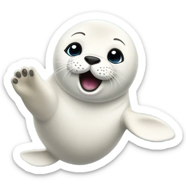 fluffy harp seal happy with flippers up in the air sticker