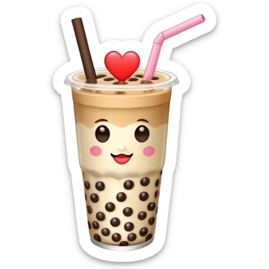 Boba tea with heart shaped boba pearls sticker