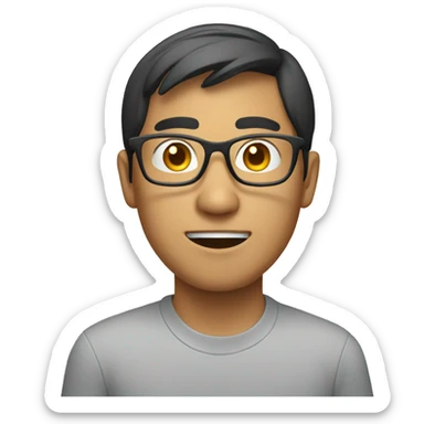 An asian guy wearing glasses coding on the Macbook sticker