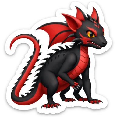 Cherry-Red and Jet-Black Fierce Fiery Mohawked Gothic Salandit-Litten-Torracat-hybrid-creature (full body) sticker